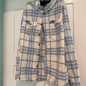GEORGE Blue and White Plaid Button-Up Shirt-Size M